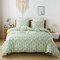 Travan Green Floral Duvet Cover 100% Cotton Duvet Covers Ultra Soft Reversible 3pc Comforter Cover Set with Zipper Closure, (3pcs, King Size)