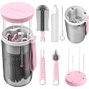 Travel Baby Bottle Brush Set with Bottle Cleaner Brush and Drying Rack,Gift for Newborn Mothers, Suitable for Travel and Home,Pink