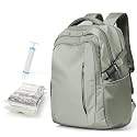 Travel Backpack with 2 Pack Vacuum Bags and Hand Pump, Personal item Backpacks Vacuum Storage Bags for Women Men, Travel Essentials Space Saving Compression Bag for Backpack,Luggage,Suitcase, Green