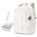 Travel Backpack with 2 Pack Vacuum Bags and Hand Pump, Personal item Backpacks Vacuum Storage Bags for Women Men, Travel Essentials Space Saving Compression Bag for Backpack,Luggage,Suitcase, Beige