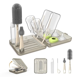 travel bottle brush travel bottle cleaner kit with bottle drying rack transparent coffee