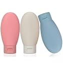 Travel Bottle Set, Silicone Refillable Containers for Toiletries, Pink, Beige and Blue, Pack of 3