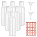 Travel Bottle for Toiletries, 6PCS 100ml Plastic Bottles Empty Refillable Transparent Travel Bottles with Funnels and Labels for School Travel or Cosmetic, Multicolor