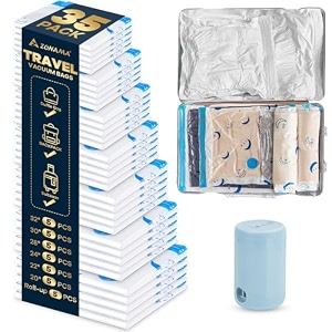 travel compression bags 35 pack vacuum storage bags with 1500mah rechargeable battery vacuum seal bag for space saving clothes blanket duvets pillows comforters travel essentials luggage