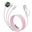 Travel Essentials for Apple Watch Charger,iPhone Charger,3 in 2 Multi Charging Cable,Type C/Magnetic Fast Charging Cable [Portable] for iWatch Series Ultra/11/10/9/SE,iPhone 17-11-6FT Pink