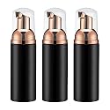 Travel Foam Pump Bottle - 2oz Small Size Foaming Hand Soap Dispenser - Mini Portable Mousse Lash Shampoo Kit Container for Hair - Empty Leak Proof Plastic Rose Gold &amp;Black Foamer 3Pack