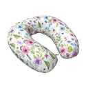 Travel Neck Comfort Pillow Watercolor Floral Vintage Flowers and Birds Butterflies Peony Flower, U-Shaped Memory Foam Design for Support on Planes, Cars, and at Desk