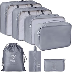 travel organizer 7 in 1 travel laundry cosmetics luggage packing organizers set makeup bags organizer packing cubes with shoe bag for travel nylon grey