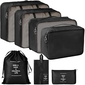travel organizer 7 in 1 travel laundry cosmetics luggage packing organizers set makeup bags organizer packing cubes with shoe bag for travel nylon black