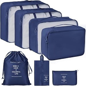 travel organizer 7 in 1 travel laundry cosmetics luggage packing organizers set makeup bags organizer packing cubes with shoe bag for travel nylon dark blue