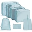 Travel Organizer 7 in 1 Travel Laundry Cosmetics Luggage Packing Organizers Set Makeup Bags Organizer Packing Cubes with Shoe Bag for Travel, Nylon (Light Blue)