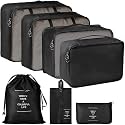 Travel Organizer 7 in 1 Travel Laundry Cosmetics Luggage Packing Organizers Set Makeup Bags Organizer Packing Cubes with Shoe Bag for Travel, Nylon (Black)