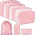 Travel Organizer 7 in 1 Travel Laundry Cosmetics Luggage Packing Organizers Set Makeup Bags Organizer Packing Cubes with Shoe Bag for Travel, Nylon (Pink)