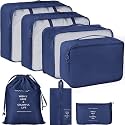 Travel Organizer 7 in 1 Travel Laundry Cosmetics Luggage Packing Organizers Set Makeup Bags Organizer Packing Cubes with Shoe Bag for Travel, Nylon (Dark Blue)