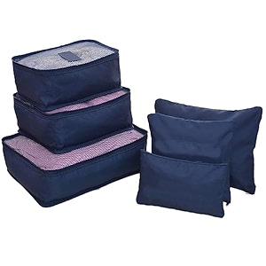 travel packing cubes set of 6 navy blue luggage organiser