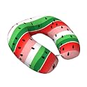 Travel Pillow Watermelon Red Green Stripes with U-Shaped Support, Memory Foam Comfort for Neck and Head on Airplanes and Cars