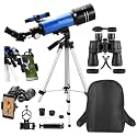 Travel Telescope with Backpack - 70mm Refractor Telescope & 10X50 HD Binoculars Bak4 Prism FMC Lens for Moon Viewing Bird Watching Sightseeing