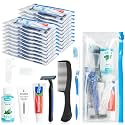 Travel Toothbrush Kit Bulk Disposable Toothbrush with Toothpaste Set with Mouthwash,Toothpaste,Shaver,Shaving Cream,Comb,Zip Bag,Floss Picks,Toothbrushes for Homeless Travel (30)