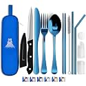 Travel Utensils With Case, 10 Pcs portable silverware set (Blue)