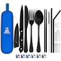 Travel Utensils With Case, 10 Pcs portable silverware set (Black)