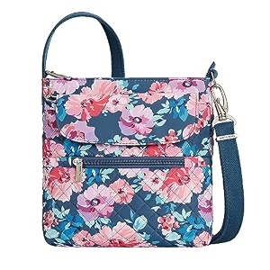 travelon anti-theft classic mini shoulder bag blossom floral one size travelon anti-theft classic mini shoulder bag