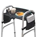 Tray for Walkers for Seniors with Cup Holder - Walker Accessories【w/Pockets, Cup Holder & Non Slip Mat for Food】Mobility Trays Fits Most Standard Folding Walkers, Easy & Removable Assembly