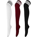 TRAZO Women's Thigh High Socks Over the Knee High Knitted Casual Boot Socks, Stiped Long Fashionable Stockings
