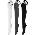 TRAZO Women's Thigh High Socks Over the Knee High Knitted Casual Boot Socks, Stiped Long Fashionable Stockings