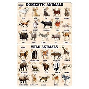 treasurebox wooden puzzle educational board learning toy tray for kids set of animals wild and domestic size 22x30 cm z aw-ad