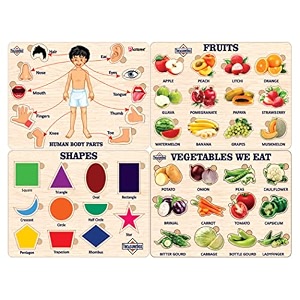 treasurebox wooden puzzle educational board learning toy tray for kids - fruits vegetables shapes human body parts size 22x30 cm z fr-vg-sh-bp