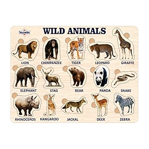 treasurebox wooden puzzle educational board learning toy tray for kids size 22x30 cm wild animals
