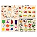 TreasureBox Wooden Puzzle Educational Board Learning Toy Tray for Kids - Fruits, Vegetables, Shapes, Human Body Parts, Size 22x30 cm (Z FR-VG-SH-BP)