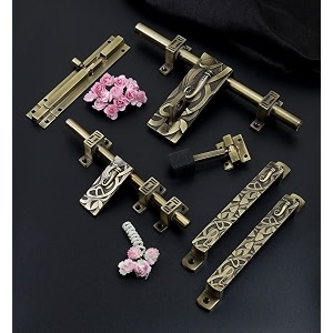 door kit set brassdoor handle and aldrop kitdoor fittings kit brass 1 aldrop 1 latch 2 handles 1 tower bolt and 1 door stopper model - ganpati