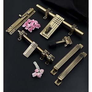door kit set brassdoor handle and aldrop kitdoor fittings kit brass 1 aldrop 1 latch 2 handles 1 tower bolt and 1 door stopper