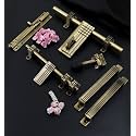 Door Kit Set Brass/Door Handle and Aldrop Kit,Door Fittings Kit, Brass (1 Aldrop, 1 Latch, 2 Handles, 1 Tower Bolt and 1 Door Stopper)