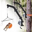 Tree Mounted Game Hoist with Gambrel, Winch and Ratchet Strap, 500LBS Capacity Hunting Deer Hoist, 19.7FT Steel Cable Heavy Duty Deer Hanger for Skinning or Cleaning Game