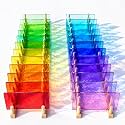Treela 24 Pcs Vibrant Stained Glass Sheets 4 x 6 Inch Stained Glass Supplies Mosaic Tiles for Craft Projects Variety Mosaic Art Mixed Color Iridescent DIY Home Decor(Bright Color)