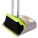 TreeLen Broom and Dustpan Set, Broom with Dust Pan with Long Handle Combo Set for Office and Home Standing Upright Sweep Use with Lobby Broom