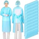 TrelaCo 100 Pack Disposable Isolation Gowns PPE Gown Set with Sleeves,Blue