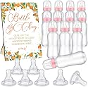 TrelaCo 12 Pcs Orange Theme Baby Shower Games Bottle Chug Wooden Sign Set
