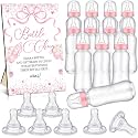 Trelaco 12 Pcs Pink Bow Themed Baby Shower Game Bottle Chug Wooden Sign Set