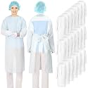 TrelaCo 20 Pack Disposable Isolation Gowns PPE Gown Set with Sleeves,White