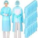 TrelaCo 20 Pack Disposable Isolation Gowns PPE Gown Set with Sleeves,Blue