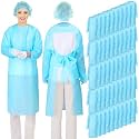 TrelaCo 50 Pack Disposable Isolation Gowns PPE Gown Set with Sleeves,Blue