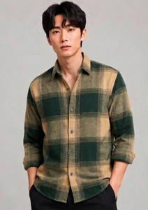 TREN Men Regular Fit Checkered Spread Collar
