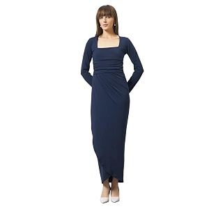 trend arrested women39s bodycon midi dress  square neck wrap style  stretchable  full sleeve fitted dress for party evening casual outings amp date night