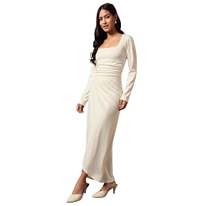 trend arrested women39s bodycon midi dress  square neck wrap style  stretchable  full sleeve fitted dress for party evening casual outings amp date night