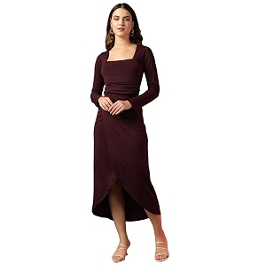 trend arrested women39s bodycon midi dress  square neck wrap style  stretchable  full sleeve fitted dress for party evening casual outings amp date night