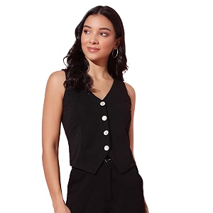 Trend Arrest.ed Womens V-Neck Waistcoat Button-Down