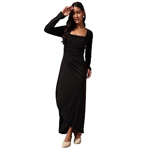 trend arrested women39s bodycon midi dress  square neck wrap style  stretchable  full sleeve fitted dress for party evening casual outings amp date night